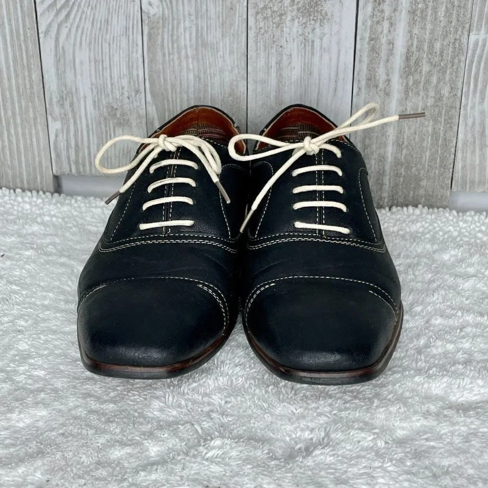 Ferro Aldo Black Oxford Derby Shoes Size 7.5